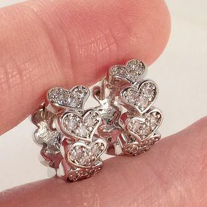 18K White Gold Filled Diamond Zircon Carved Heart Hoop Huggie Earrings 13mm Gift